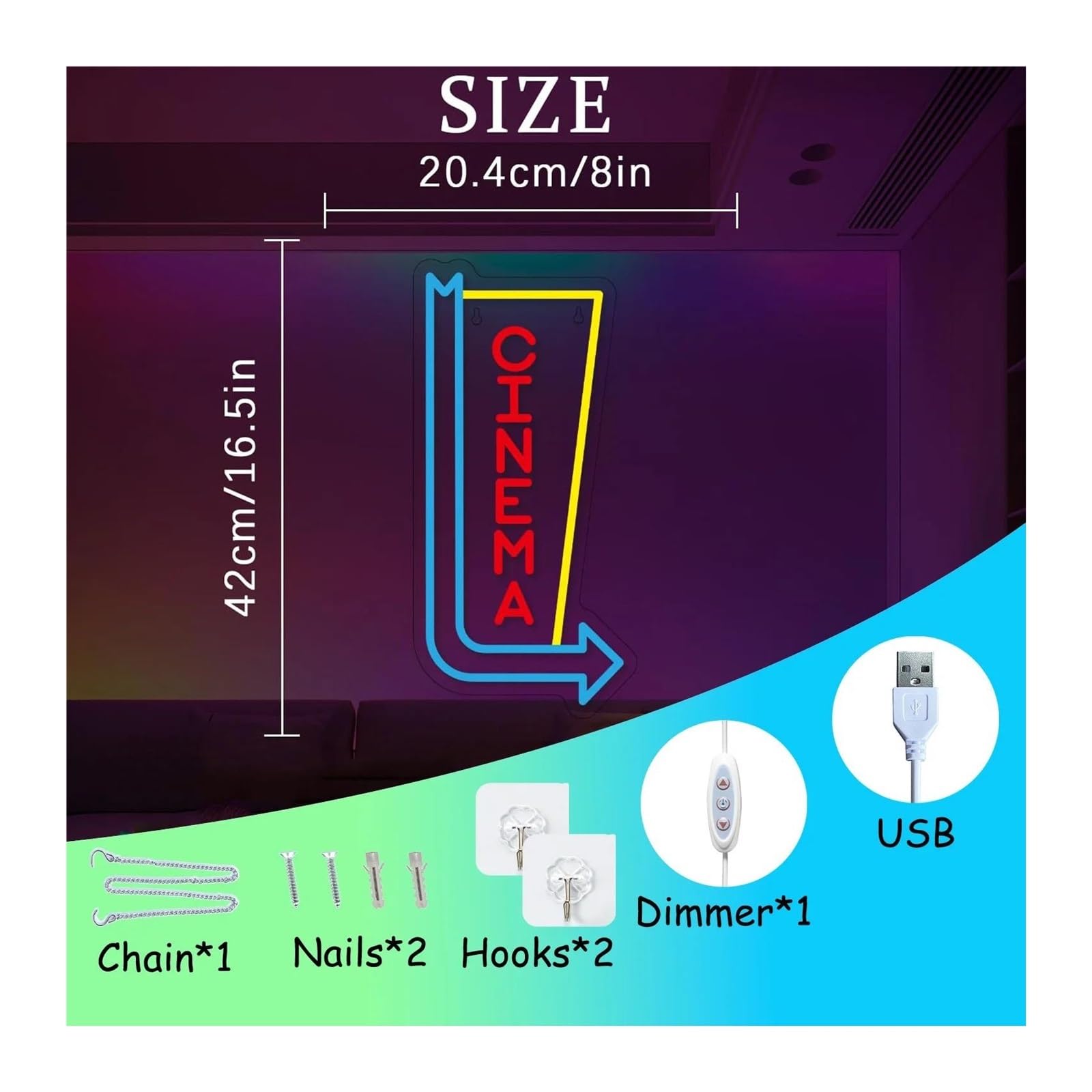 XENITE Luci al Neon Da Parete Cinema LED Neon - Atmosfera Cinematografica, Adatta Per Sale Video, Home Theater E Decorazioni Per Feste 42cmx20cm
