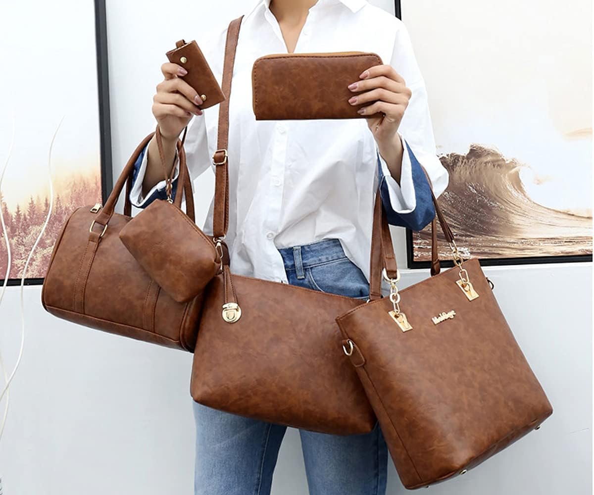 Ladies Handbag Set Large Capacity Fashion Shoulder Bag Messenger Bag Clutch Bag 6-Piece Wallet Set