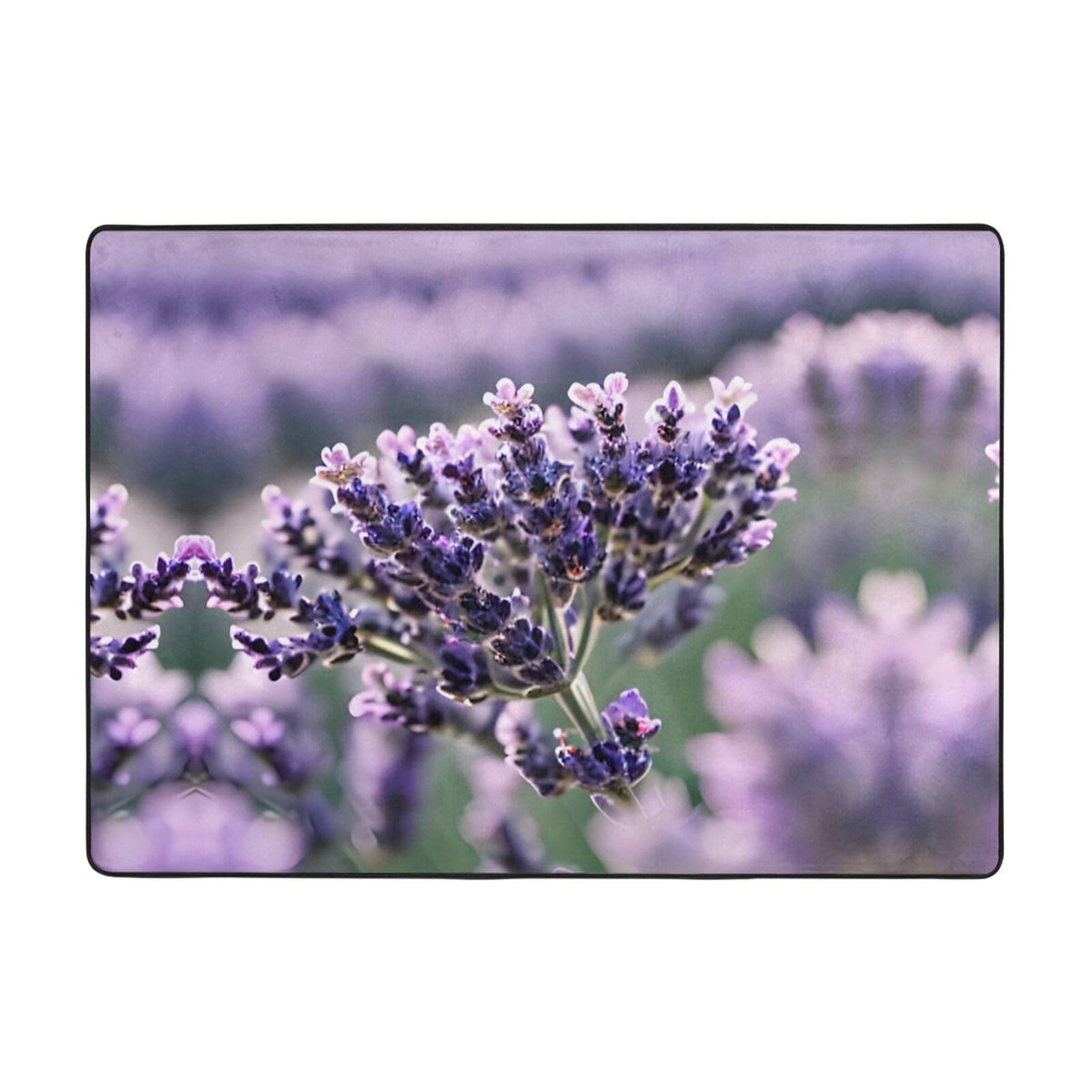Tapis lavande floral résistant aux couleurs vives pour chambre