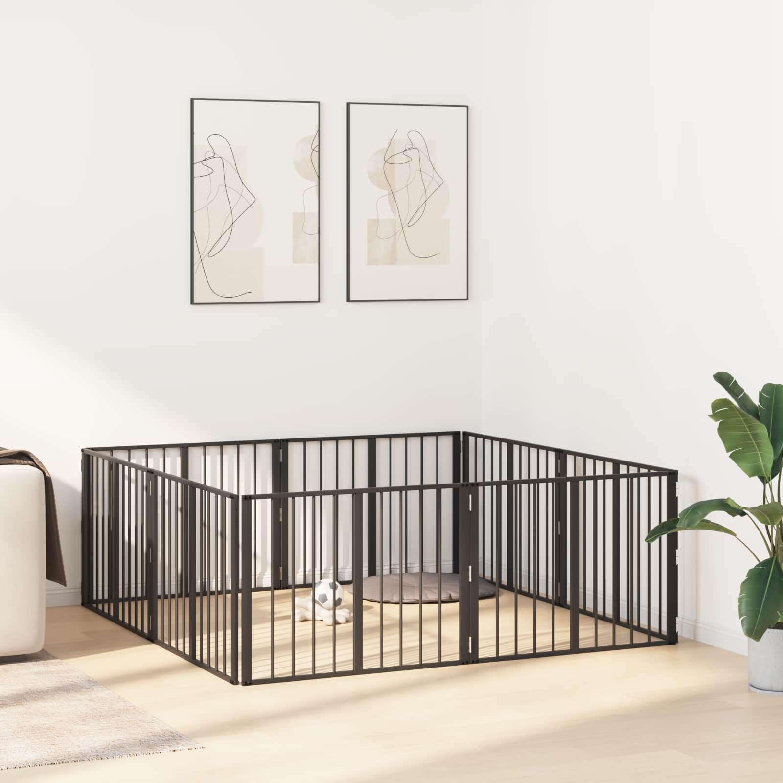 Portería para perros de acero galvanizado, 8 unidades, color negro, 80 x 60 cm, plegable y portátil, para cachorros y perros pequeños, rejilla versátil para barrera, protección y seguridad