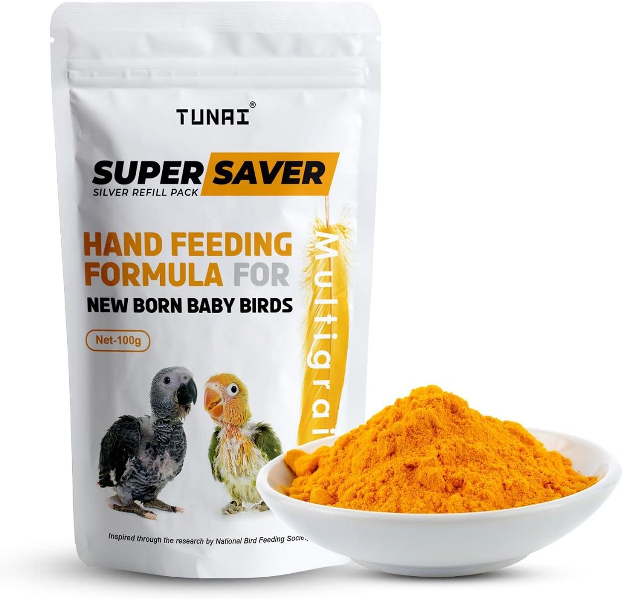 Tunai Super Saver Hand Feeding Formula for All New Born Baby Birds | 100g | Essential for Your Baby Birds - Rich Content of Calcium and Protein, Suitable for All Birds