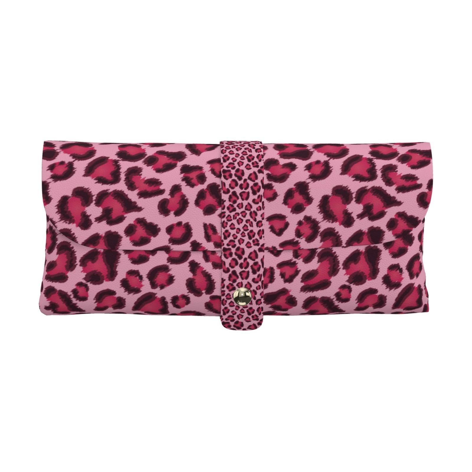 Poadnly Unisex Kids As Picture Leopard Print Leopard Print Pink, Portable Eyewear Case Soft Eyeglasses Bag Anti-Scratch Spectacles Sleeve Pu Leather Sunglasses Case