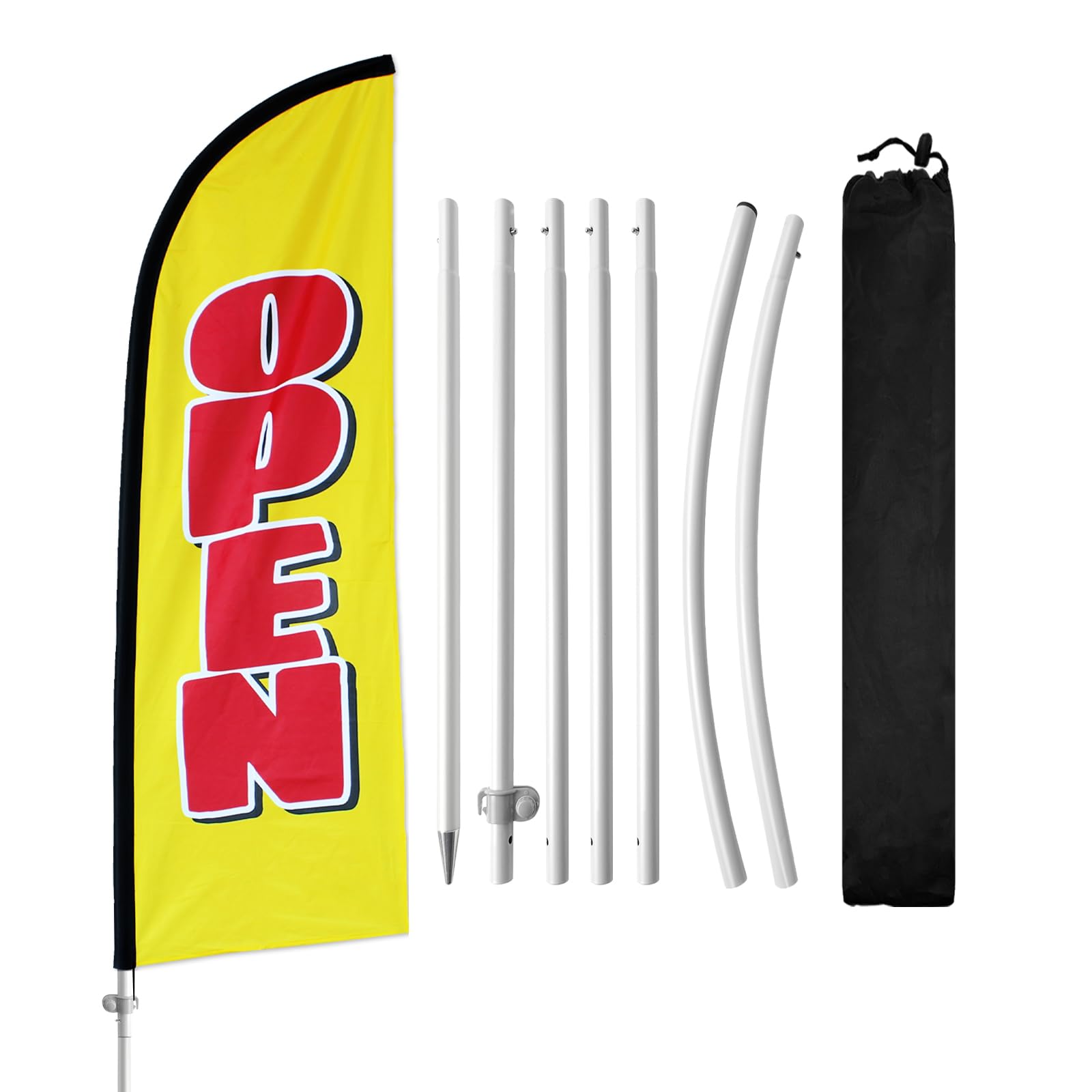 QSUM 8FT Open Feather Flag with Pole & Ground Spike, Outdoor Business Advertising Banner with Carry Bag, Eye-Catching Storefront Display Sign for