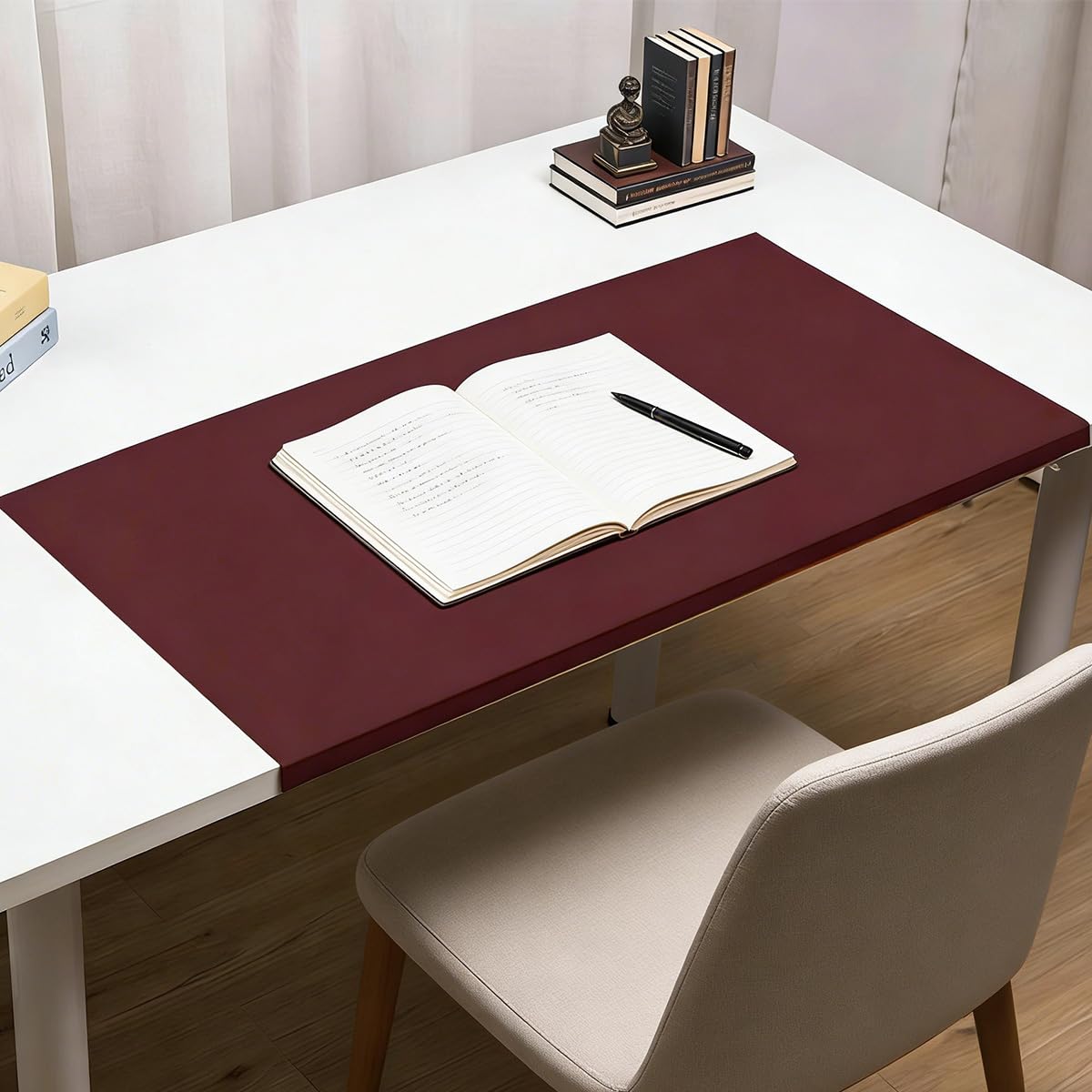 Large Desk Pad with Edge Protector, Leather Extended Keyboard Mouse Mat, Waterproof Desk Blotter Pad Table Protector for Office Work Writing Study (Red,140x60cm) โ image 1