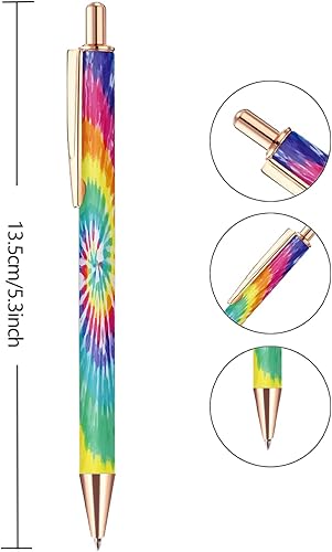 Miniatura 4 de 5 bolígrafos de clic con patrón de metal retráctil, reutilizable, de 0.039 pulgadas, mediano, para oficina y escuela (teñido anudado multicolor,