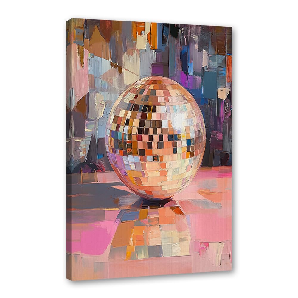 Poster estetico rosa da parete, stampa vintage con palla da discoteca e stampe di palle da discoteca per camera da ragazza Y2K, decorazione artistica da parete con champagne (40 x 60 cm), con cornice