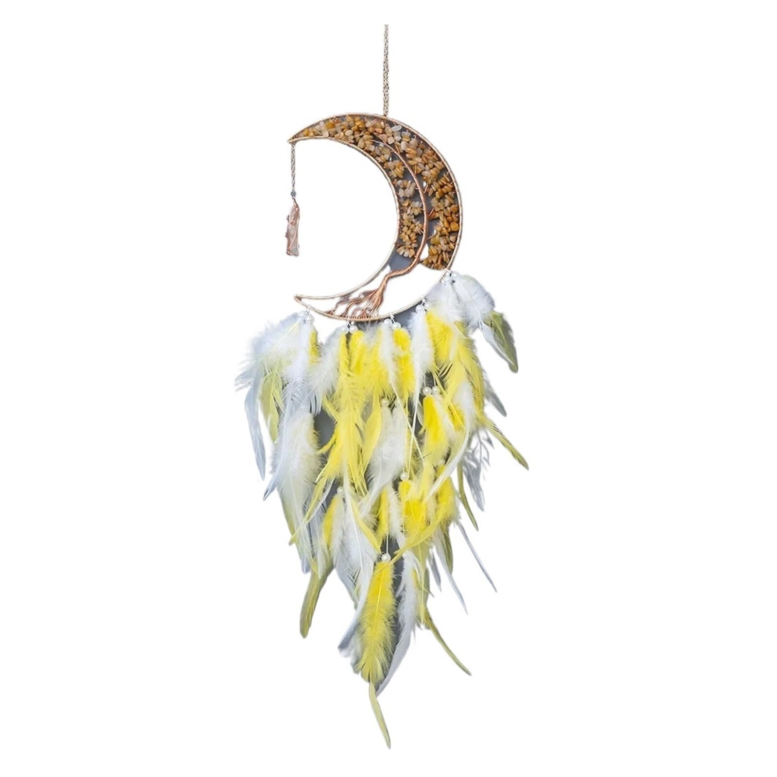 Atrapasueños de Plumas y Luna Grava, Colgante Pared, árbol la Vida, ágata Natural, decoración for Sala Estar para Expositor(Color 3)