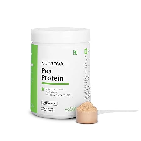 NUTROVA Pea Protein Powder, Vegan Protein Isolate - No Added Sugar, Artificial Sweeteners or Flavours, Vegan & Gluten-free - Easy to Mix (300gm) 80% protein content, 8g of protein in every 10g scoop