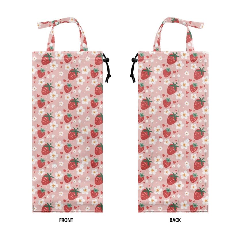 Image of Red Strawberry Multipurpose Car Trash Bin, Cartoon Fruit with Adjustable Handle, Pink Daisy Flower for Kitchens, Bedrooms, Travel