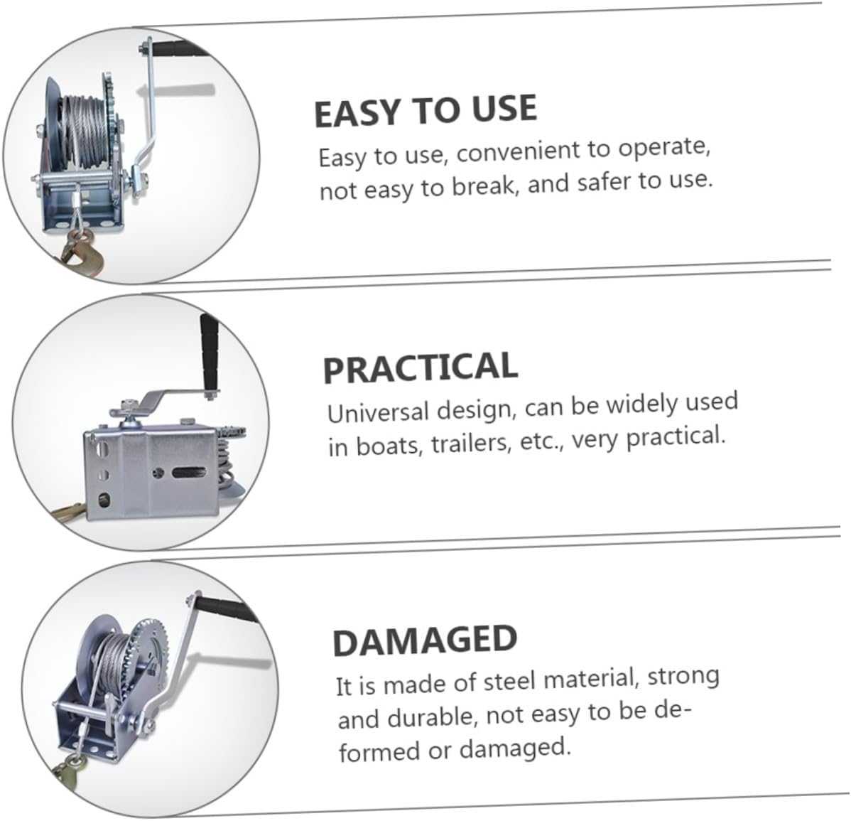 Hand Winch 3500lbs with 10m Steel Cable, Boat Trailer Towing Winch Manual Crank for Car, Truck, and Marine Hauling
