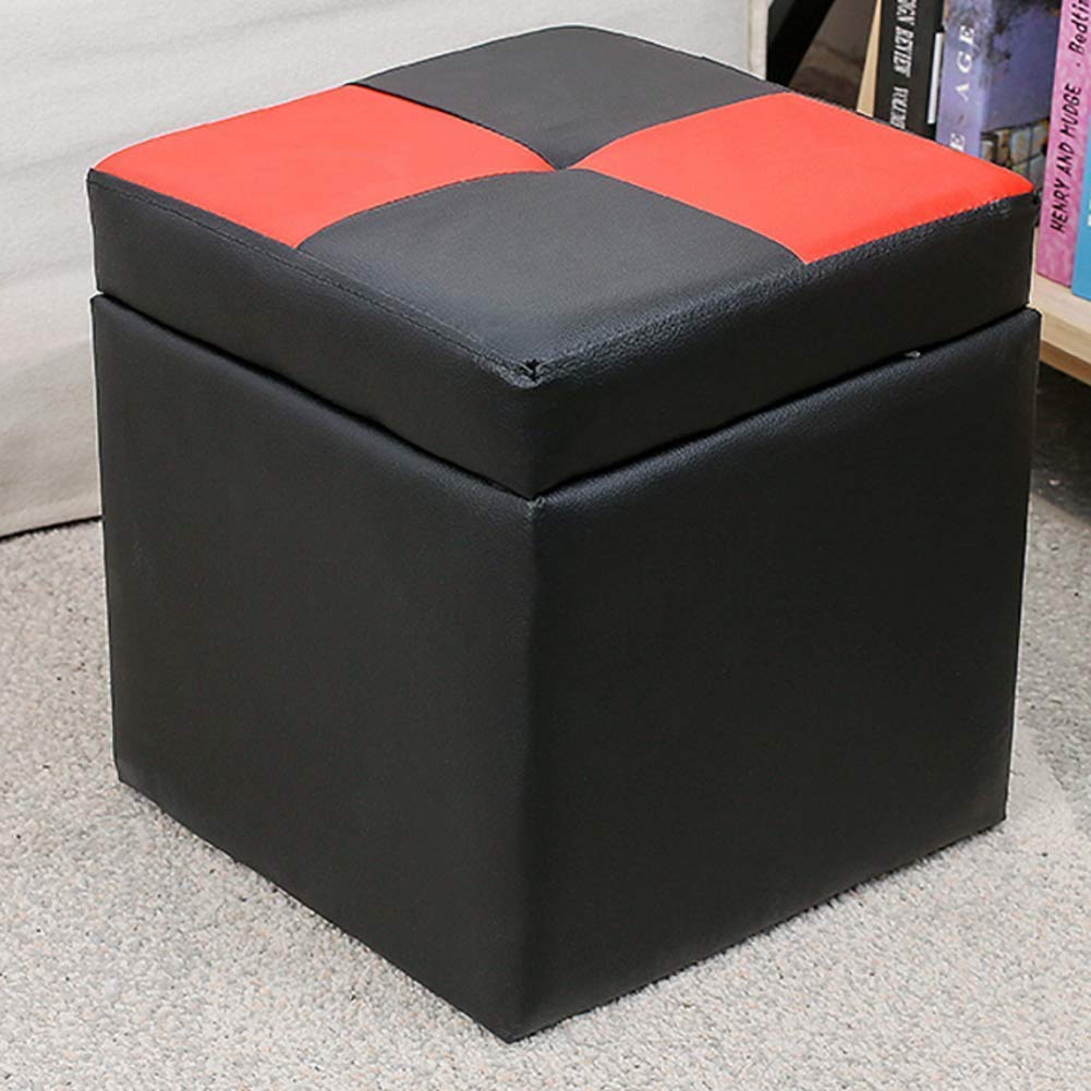 Tabouret de rangement pouf en simili cuir cube coffre gain de place 30x30x32cm