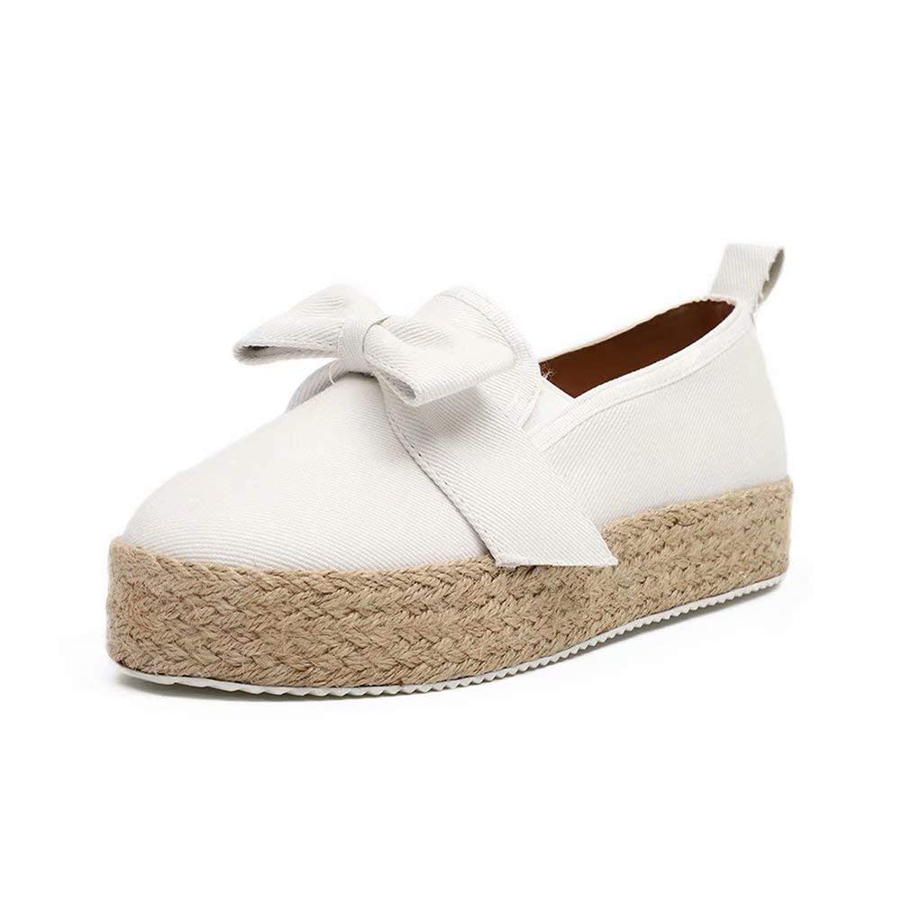 Minetom Espadrille Plateforme Femmes Chaussures de Toile Mode Casual Espadrilles Rayure Noeud Papillon Bout Fermé Confortable Loafers Sneakers