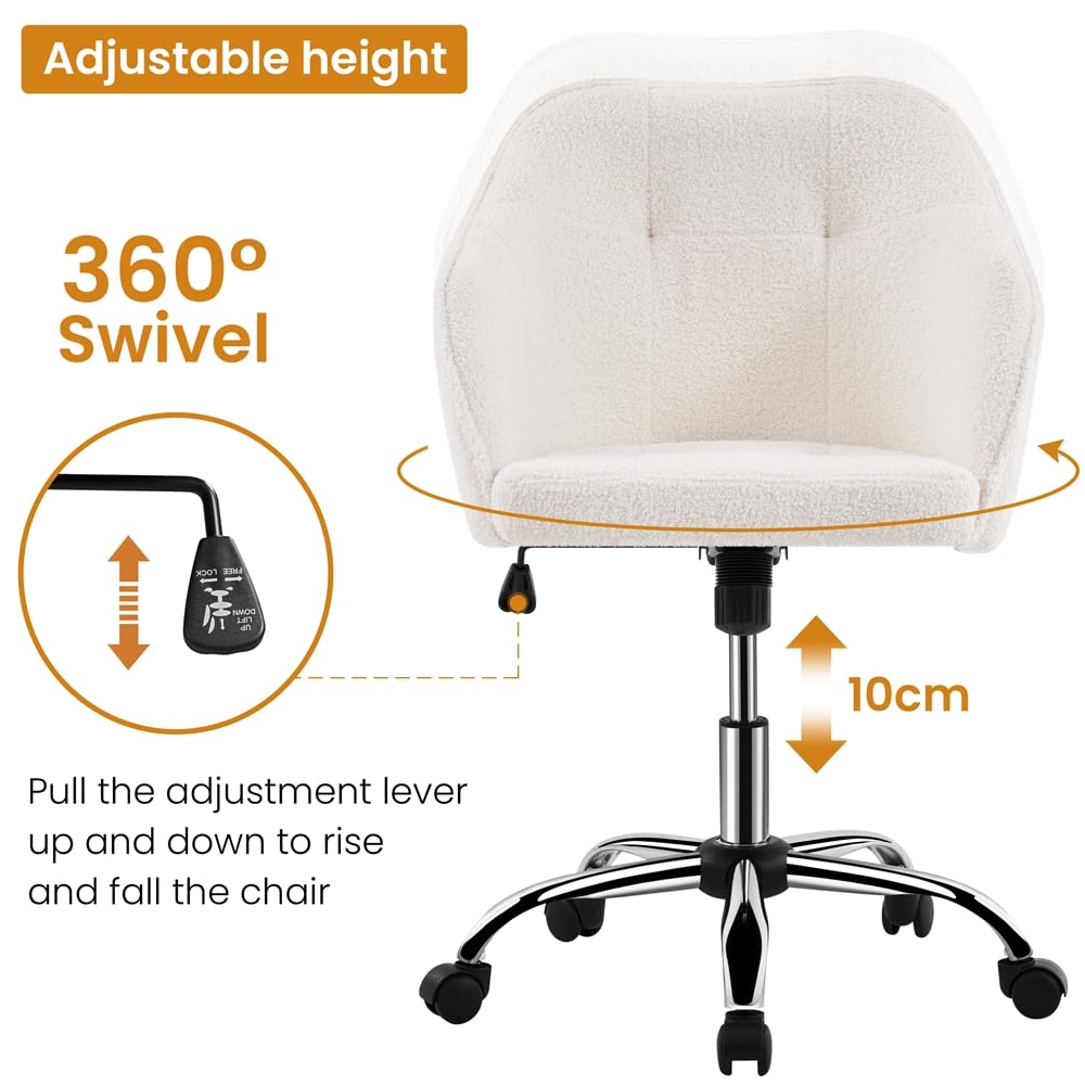 Yaheetech Silla Oficina de Bouclé con Ruedas Giratoria de 360° Blacnco