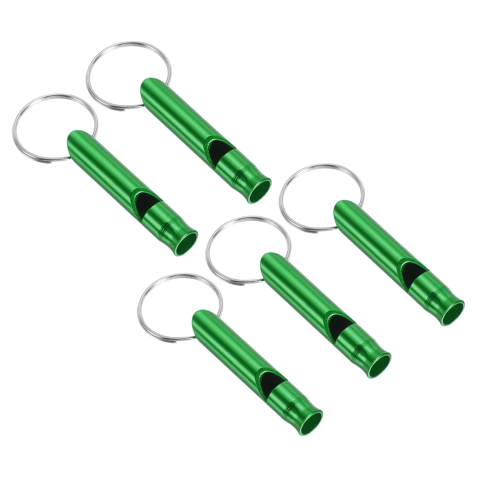 PATIKIL Emergency Whistle, 5 Pack Loud Sound Aluminum Keychain Whistles Outdoor Safety Survival Whistle for Boating Camping Hiking, Green