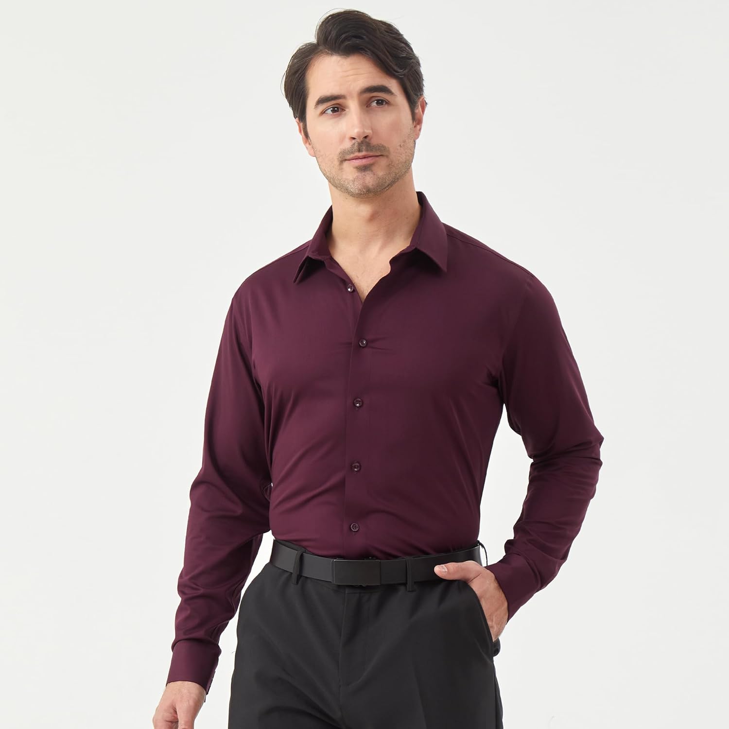 netdraw Men's Bamboo Viscose Dress Shirts Long Sleeve Solid Formal Business Casual Button Down Shirt