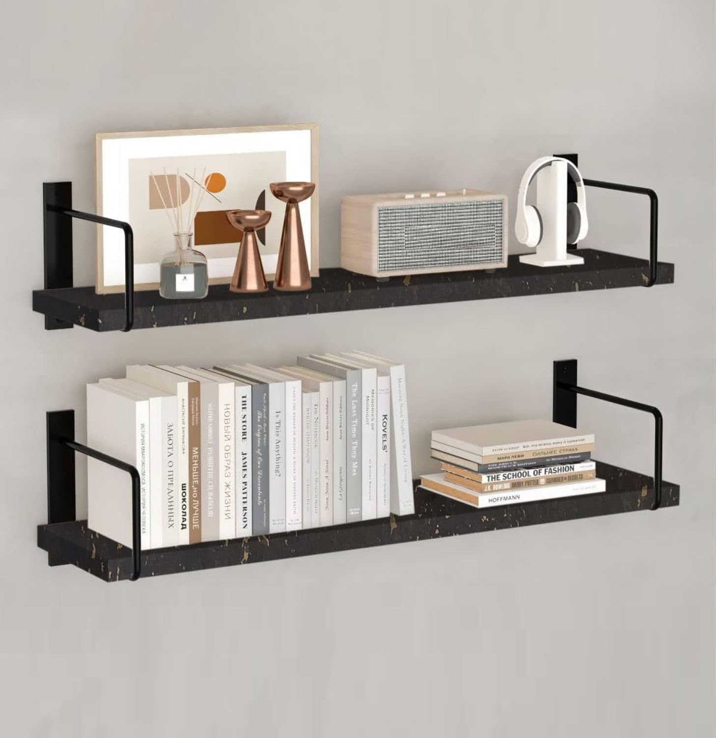 Torche, Wall Shelf | Wall Mount Float Shelf | Wall Mounted Shelf Kitchen| Wall Mount Floating Shelf for Living Room (Marvel- Granite Black)