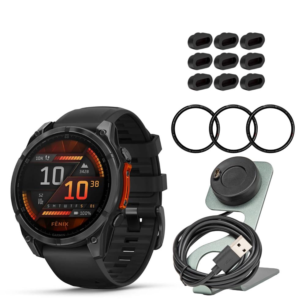 Garmin Fenix 8 47mm GPS Smartwatch Slate Gray and Black Bundle with Portable Charger Stand and Screen Protector