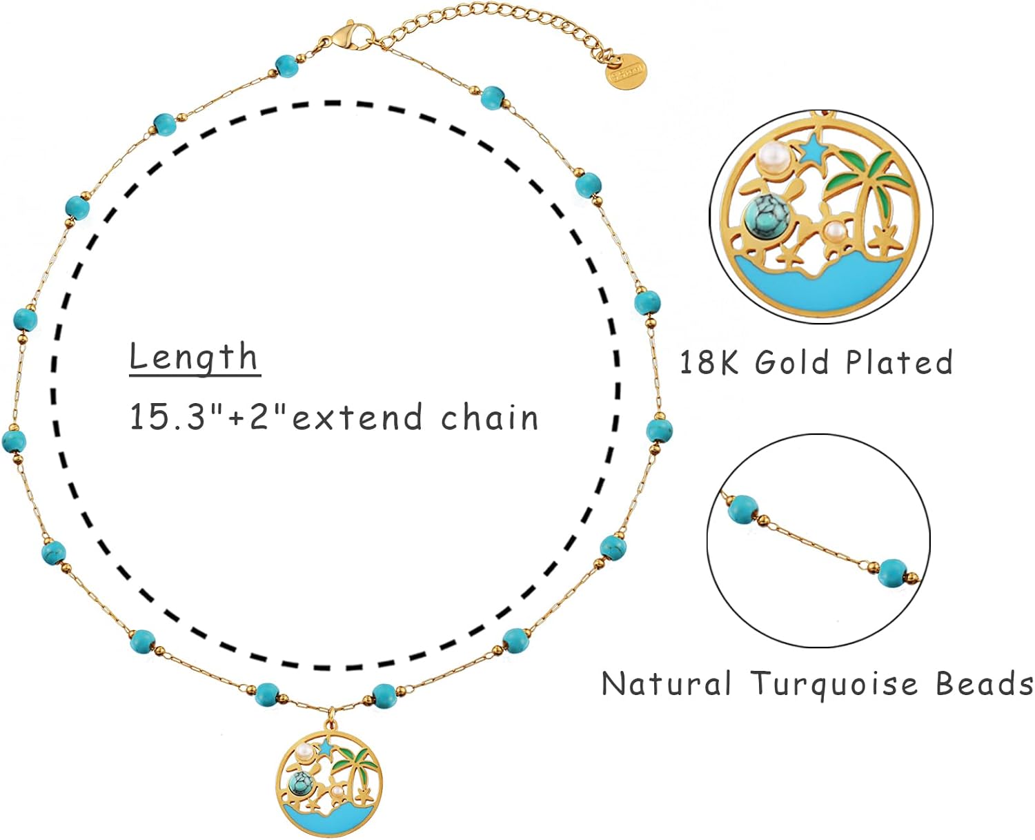 Ocean Charm Necklace for Women, 18K Gold Plated Shell Starfish Choker Necklaces Summer Beach Jewelry Gifts - Image 4