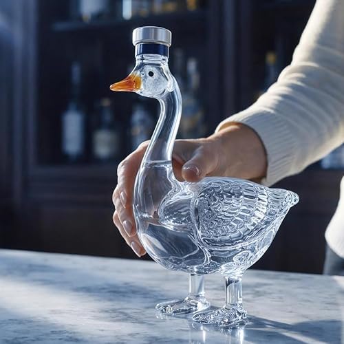 30th Anniversary 3D Sculpted Vodka Bottle - Goose Wine Bottle Holder,350ml 3D Goose Glass Whiskey Bottle Decanter,Transparent Texture Liquor Container for Bar, Home,Funny Gift for Men Dad Father's Day