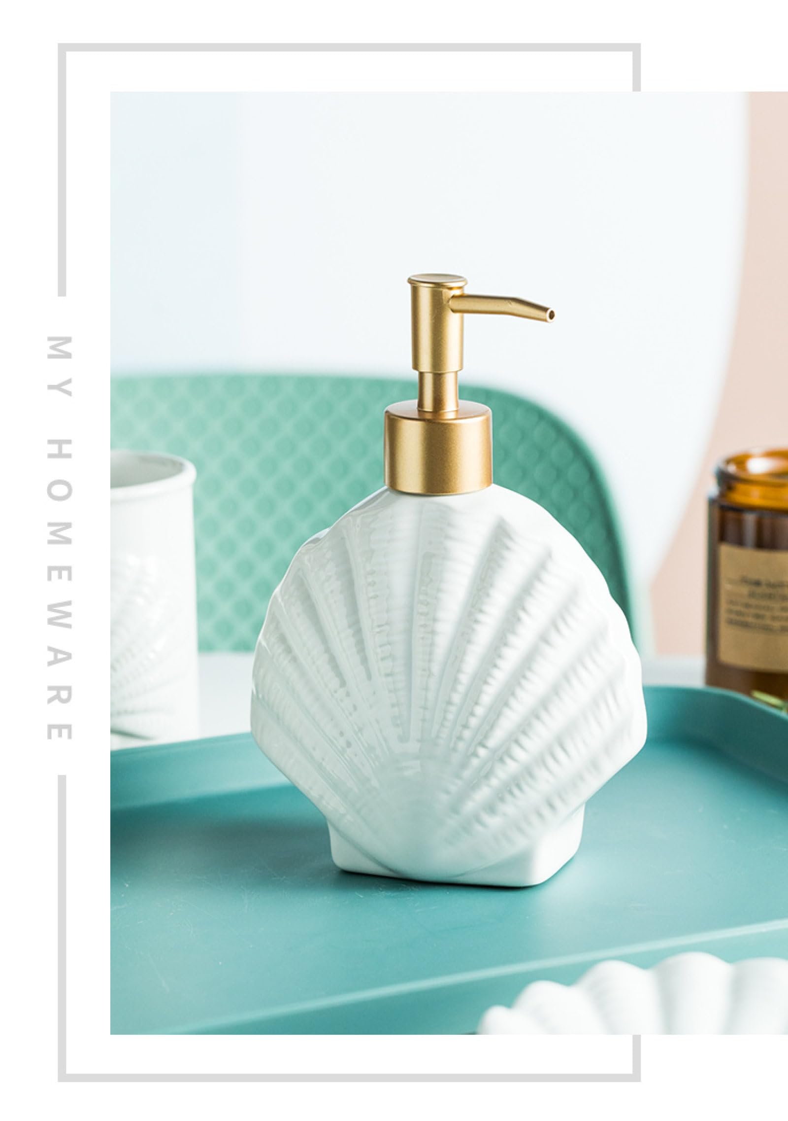 Set Da Bagno Per Bagno Con Conchiglie Di Stelle Marine Nordiche, Accessori Da Bagno In Ceramica Da 4 Pezzi Tazza Da Bagno Portasapone Dispenser Di Sapone Decorazioni Semplici Per Casa Modello, Conch