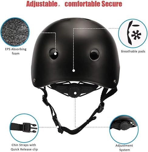 Miniatura 3 de Casco de bicicleta para niños, monopatín, forro extraíble, ventilación ajustable de deportes extremos, casco protector de seguridad para niños y
