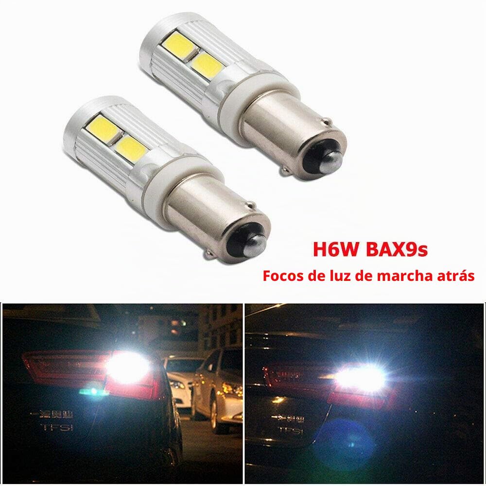 Riloer Luces de Circulación Diurna H6W BAX9S, 2 Bombillas Laterales LED de 12 V/Indicador de Estacionamiento de Vehículos, Luz Blanca