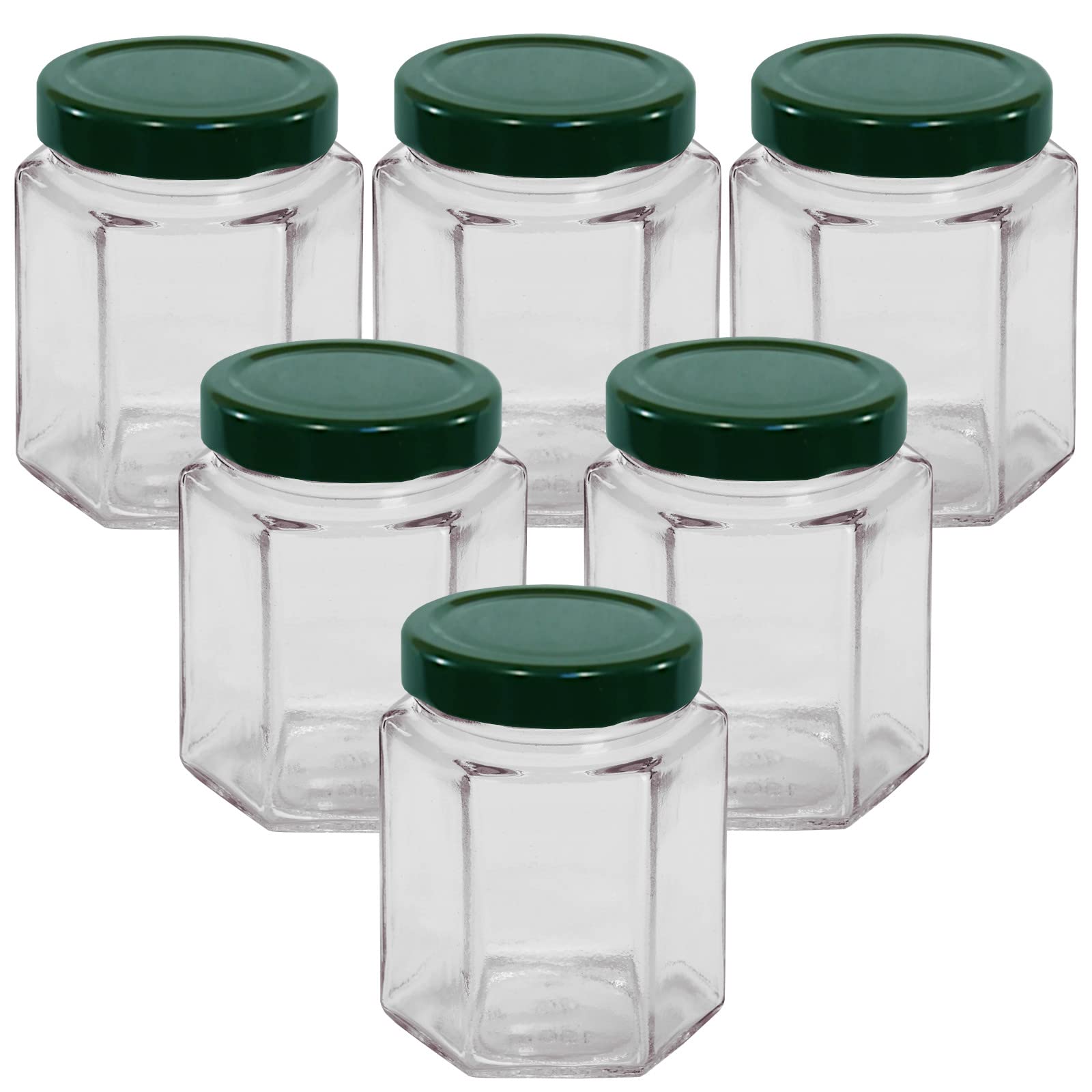 Balliihoo Homebrew With Green Lids Pack Of X 12Oz / 250Ml Hexagonal Glass Food Jar With Green Twist Off Lids Size 6