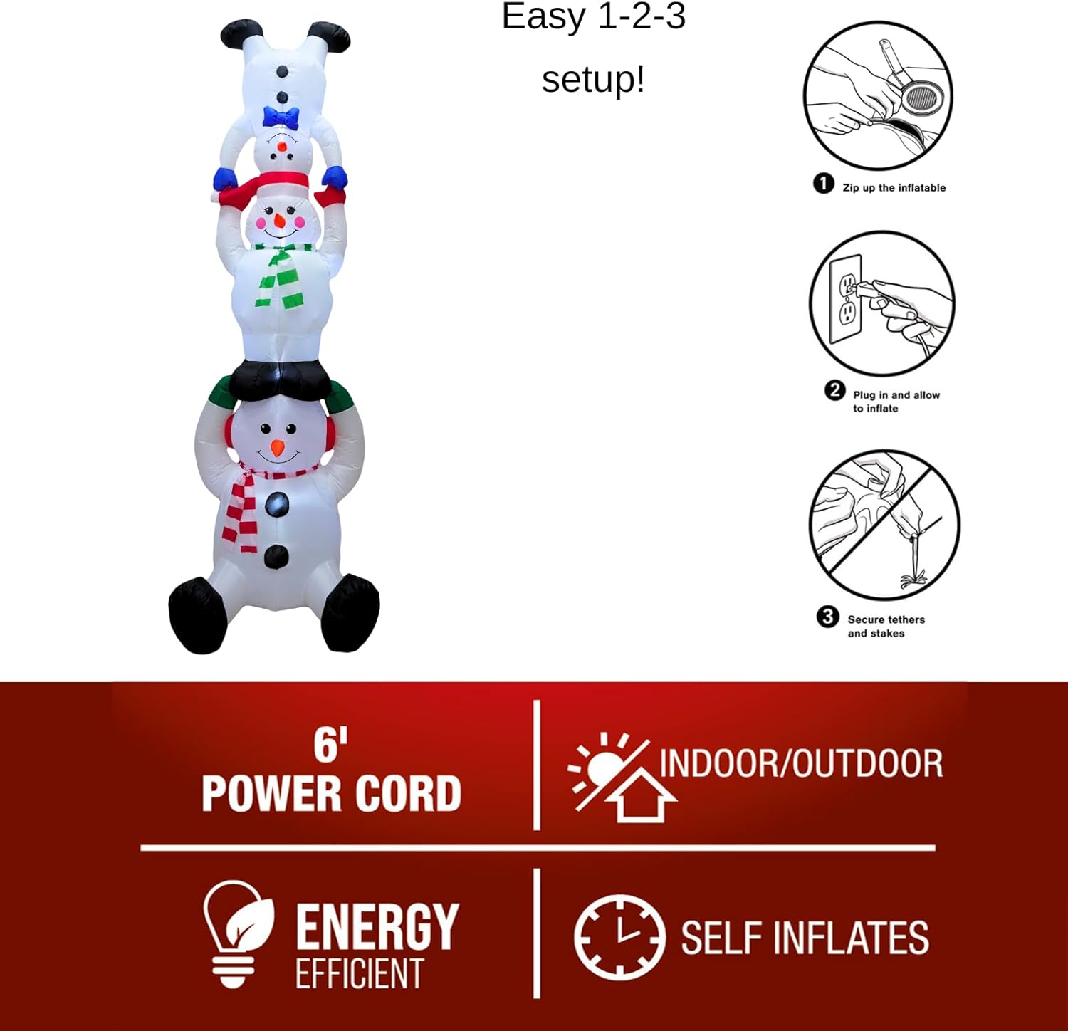 PTS 10FT Inflatable Snowman Family Tower Outdoor Decoration, Christmas Blow Up Yard Decorations, Built-in LED Lights Inflatables Xmas Holiday Funny Decor for Indoor Lawn Garden