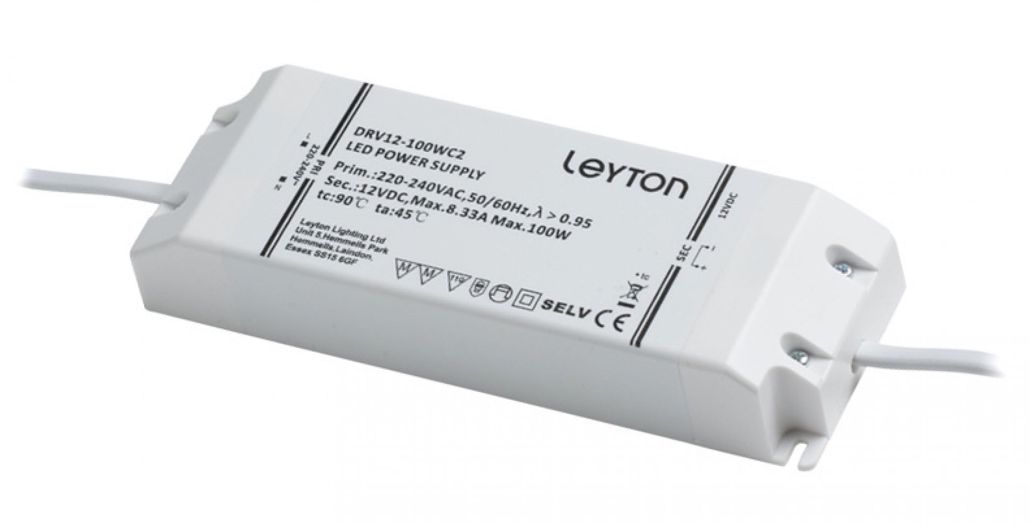 Leyton Lighting DRV12-100WC2-JB6 12v, 100w LED Driver, JB Output Socket