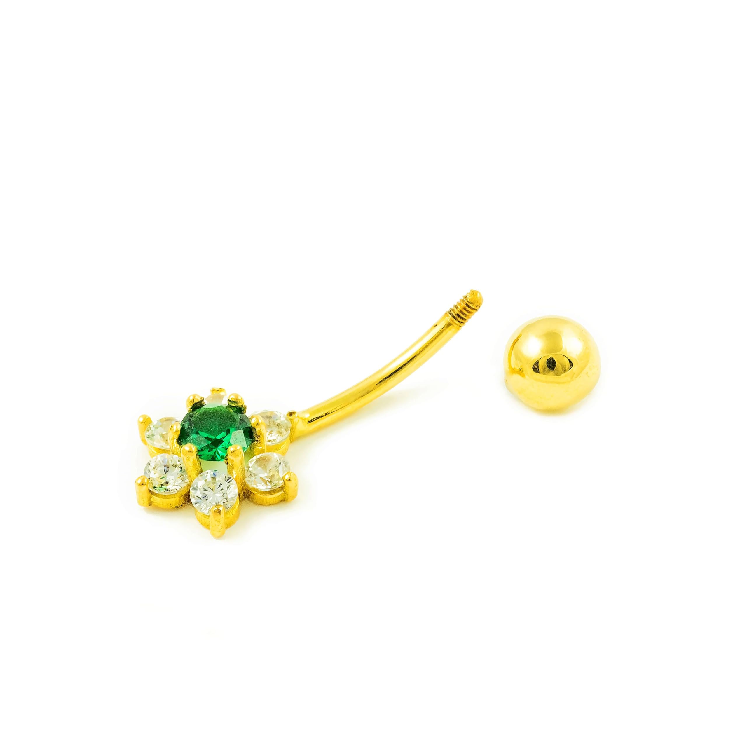 Monde Petit Blume Smaragd Zirkon Nabel Piercing Gelbgold 9k - Geschenkbox - Garantiezertifikat