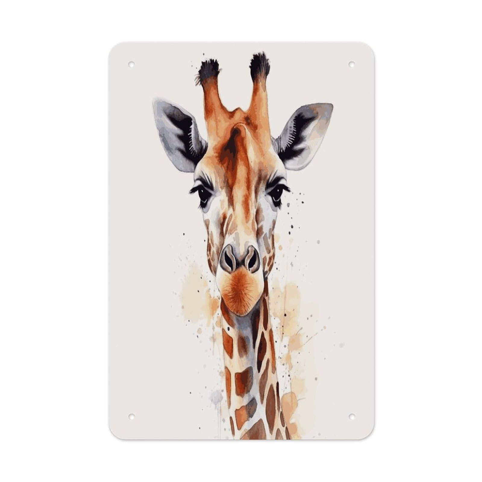 LDGSUPH Stylish Animal Watercolor Giraffe Wall Art Prints Folded Edge Iron Sheet Painting with Holes for Wall Prints Decorative Picture Metal Signboard Decor Painting for Outdoor Indoor Wall Decor