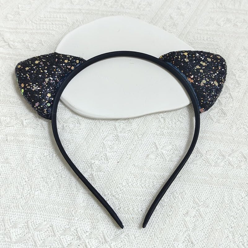 RFTWXHPN Black Sequin Cat Ears Headbands Halloween Cat Ear Headband for Women Halloween Cosplay Costumes Hair Accessories for Women Cat Ears Head Bands Black Glitter Ear Headband - Image 2