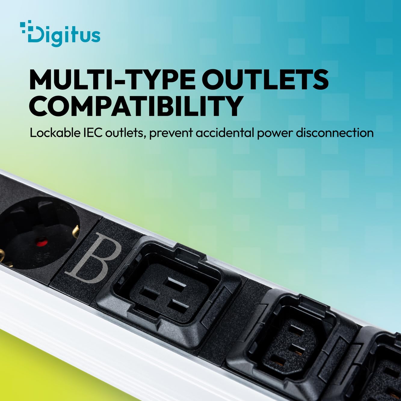 DIGITUS Basis IT PDU – 24 x C13, 2 x C19, 4 x Schutzkontaktsteckdose | 2x Leitungsschutzschalter 16A – 1-phasig 32A – 3 m Zuleitung – IEC 60309 32A Stecker – 8000W