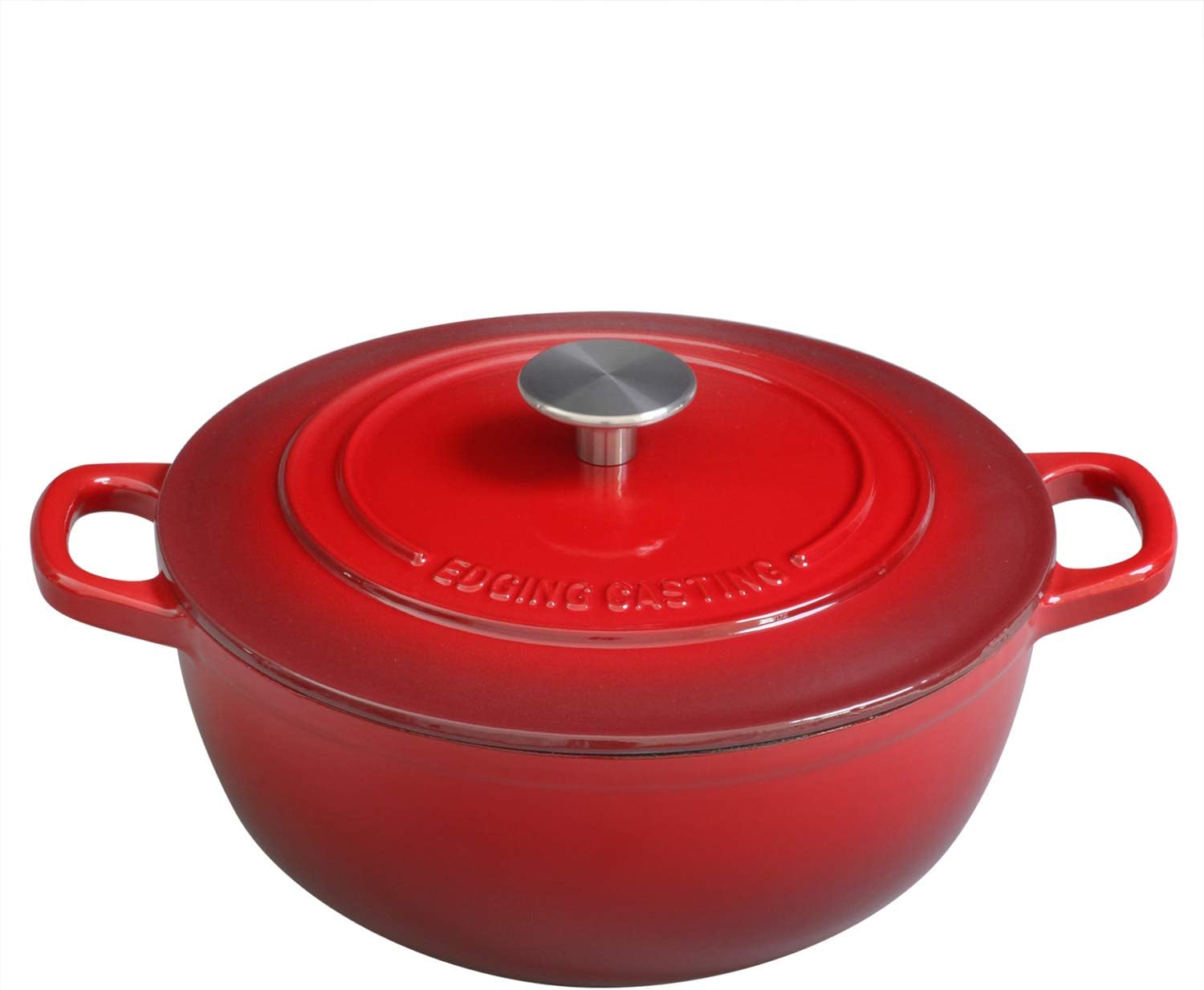 EDGING COOKWARE Enameled Cast Iron Thermal Cooker with Dual Handle, 3.5 Quart, Red