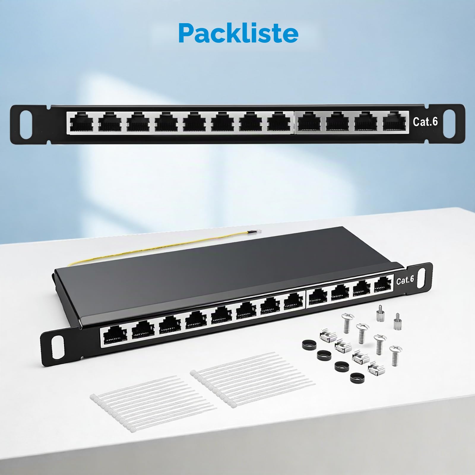 CAT 6 Patchpanel Verteilerfeld 12 Port, Geschirmtes LAN Netzwerk Patchpanel RJ45 mit LSA Leiste, 10Gbps Patchpanel 10 Zoll für Cat6A/6/CAT5 Verlegekabel