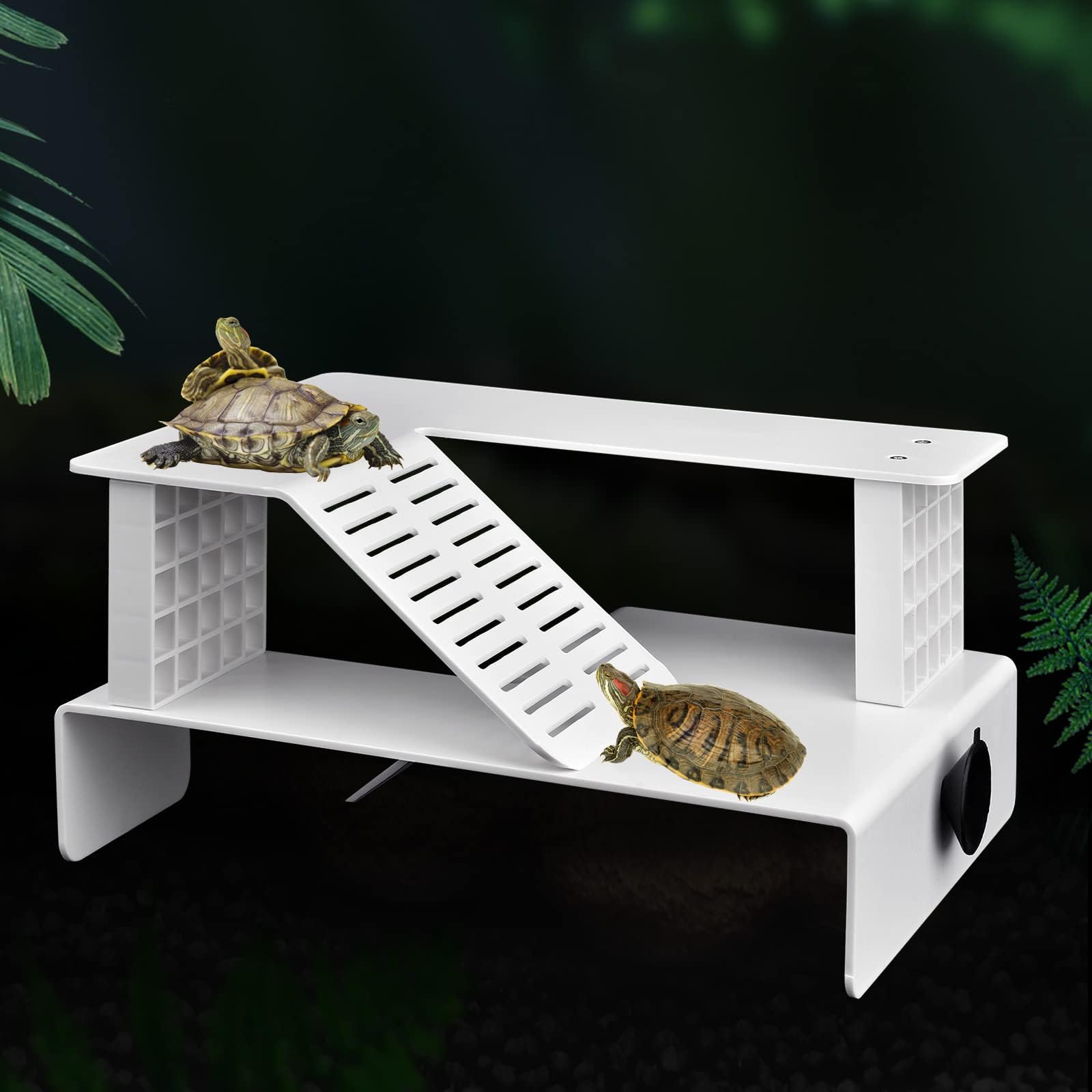 Turtle Basking Platform, Aquarium Tortoise Platform Turtle Ramp, Double Decker Reptile Habitat, Climbing Shelf Turtle Tank Dock with Suction Cup, Turtle Tank Accessories