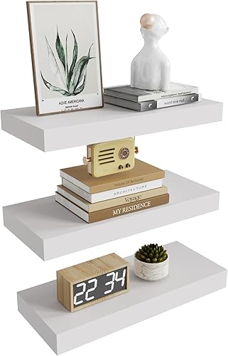 Merapi Estantes flotantes, juego de 3 estantes de pared para baño, dormitorio, estante colgante grueso para almacenamiento en la pared, estantes de