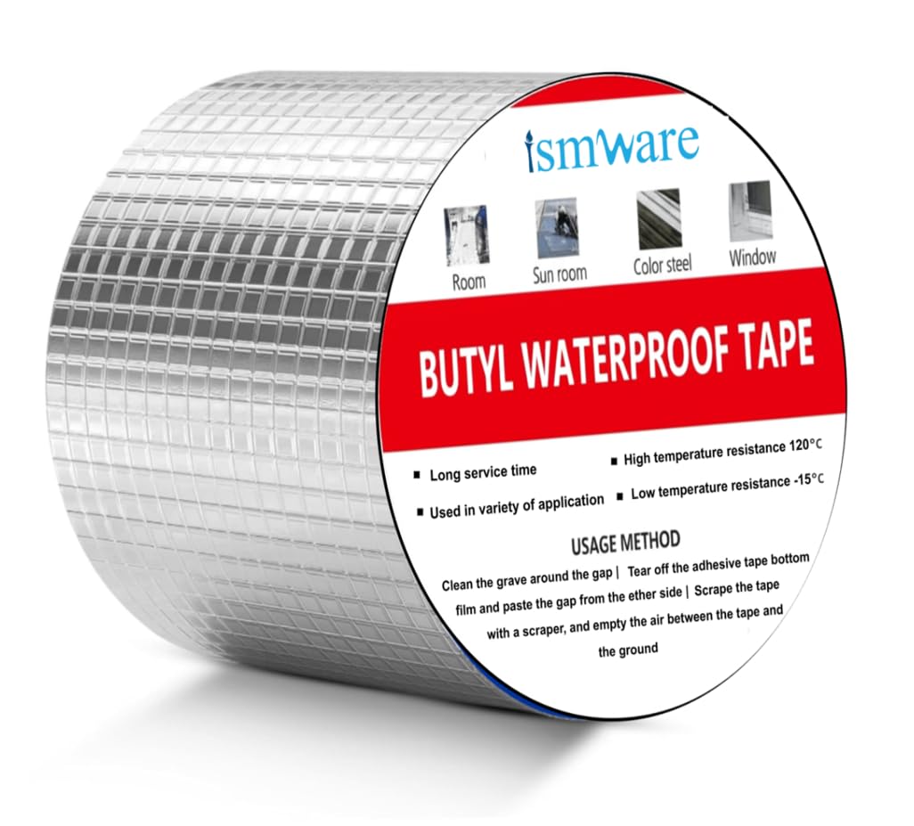 ISMWARE 10cms x 5 meters Leakage Repair Waterproof Aluminium Tape, Butyl adhesive aluminium Heavy duty tapes for fixing leakage, Crack sealing, water proofing, Surface tape (10cms x 5meters)