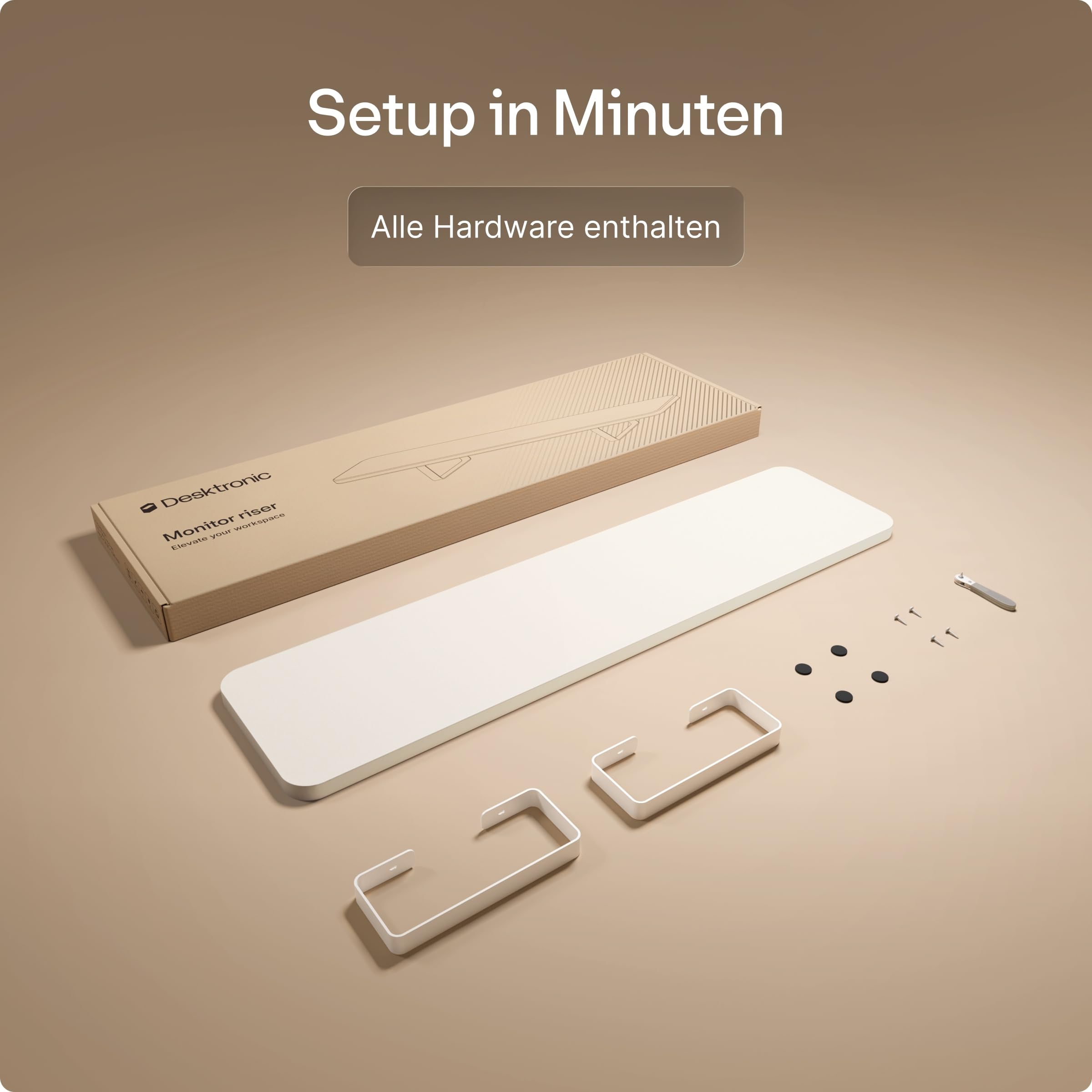 Desktronic Monitorstaender – Ergonomische Monitorerhoehung, 114 x 28 x 12,8 cm, 30 kg, 1-2 Monitore, Tischplatte Weiss, Beine Weiss, Stabile Stahlbeine, Gefertigt in Europa