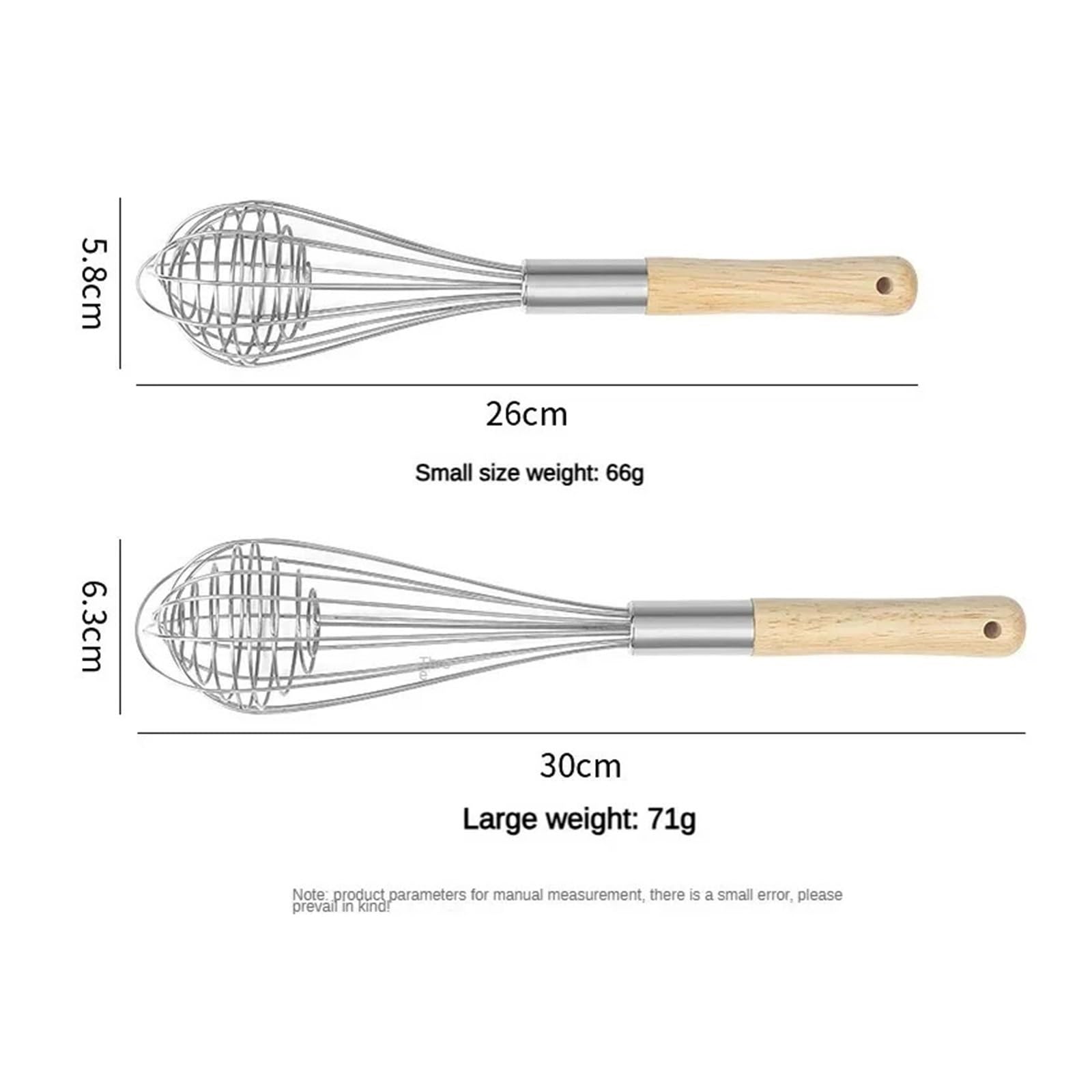 Frusta for uova in acciaio inossidabile con manico in legno Miscelatore manuale for panna e agitatore for impasto for cucina(10inch Egg Beater)