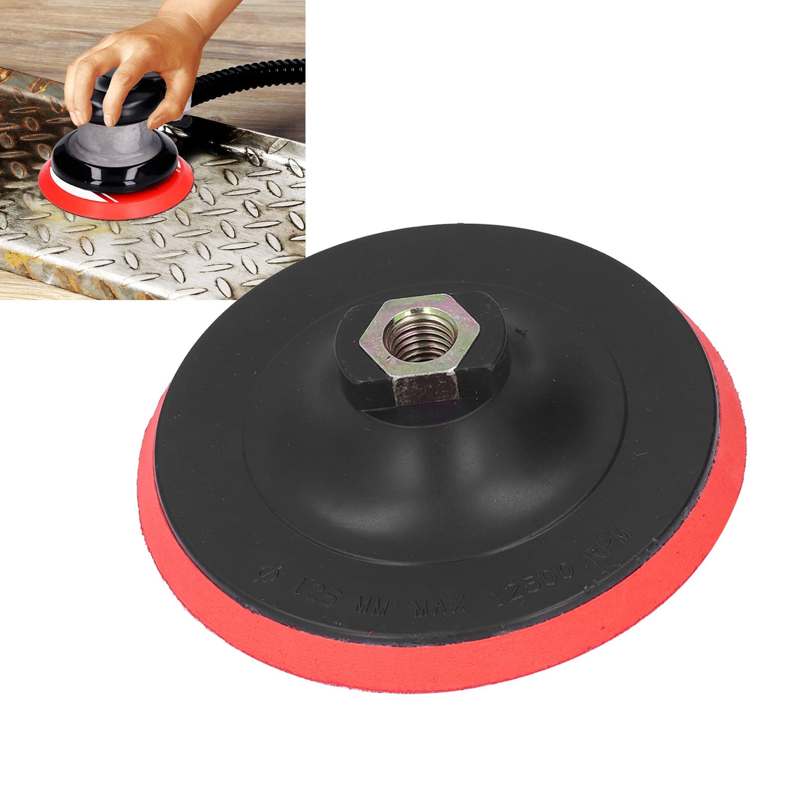 Platorello per Smerigliatrice, Diametro 125mm, Interfaccia Filettata M14, Velocità Massima 12500 Giri/Min, Piastra Inferiore Rossa Esagonale, Adatto per Mole Abrasive per Levigatrice