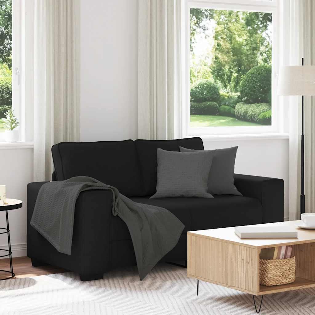 Sofá de relax de 2 plazas, color negro, 160 x 77 x 82 cm, tela con amplios reposabrazos y estructura robusta de madera y metal para salón y oficina