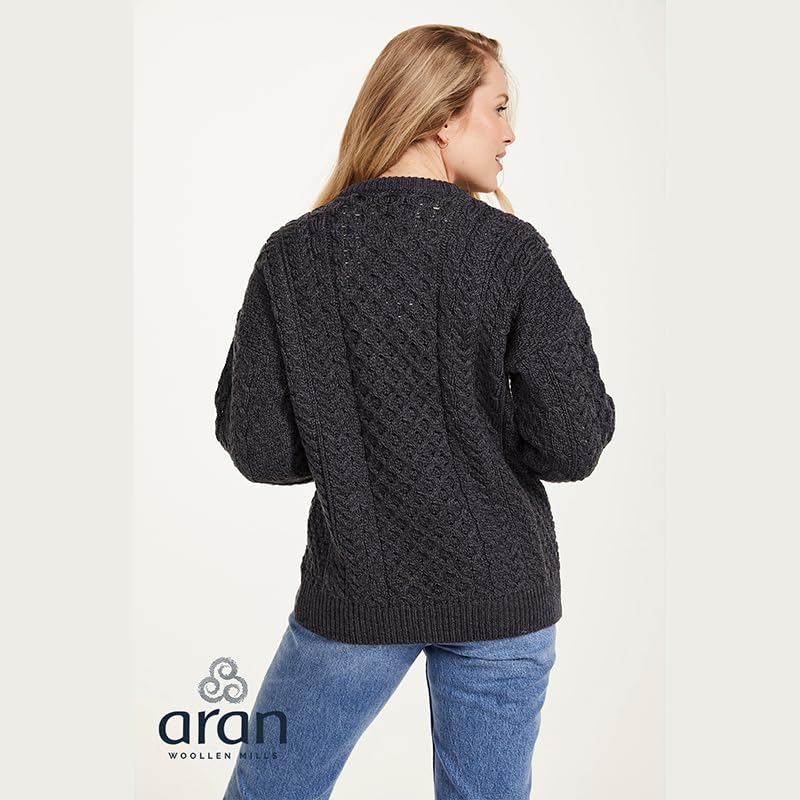Image of Aran Woollen Mills Achill Women's Irish Cable Knit Aran Cardigan, 100% Merino Wool, Made in Ireland, Cream