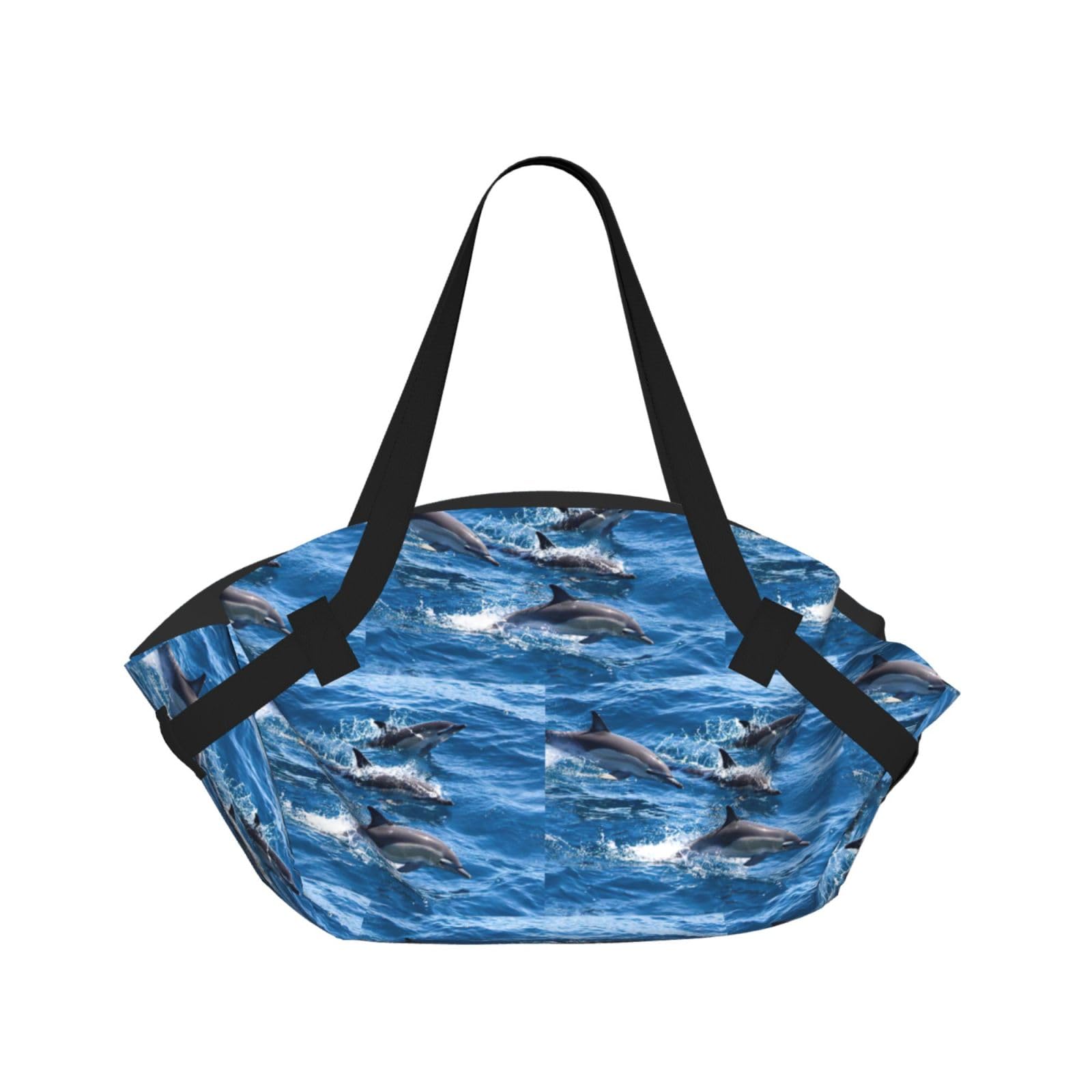 WYCZHY Dolphins in the sea Printed Foldable Round Picnic Blanket Converts to Carry Bag, 37in Mat for Camping Date Night