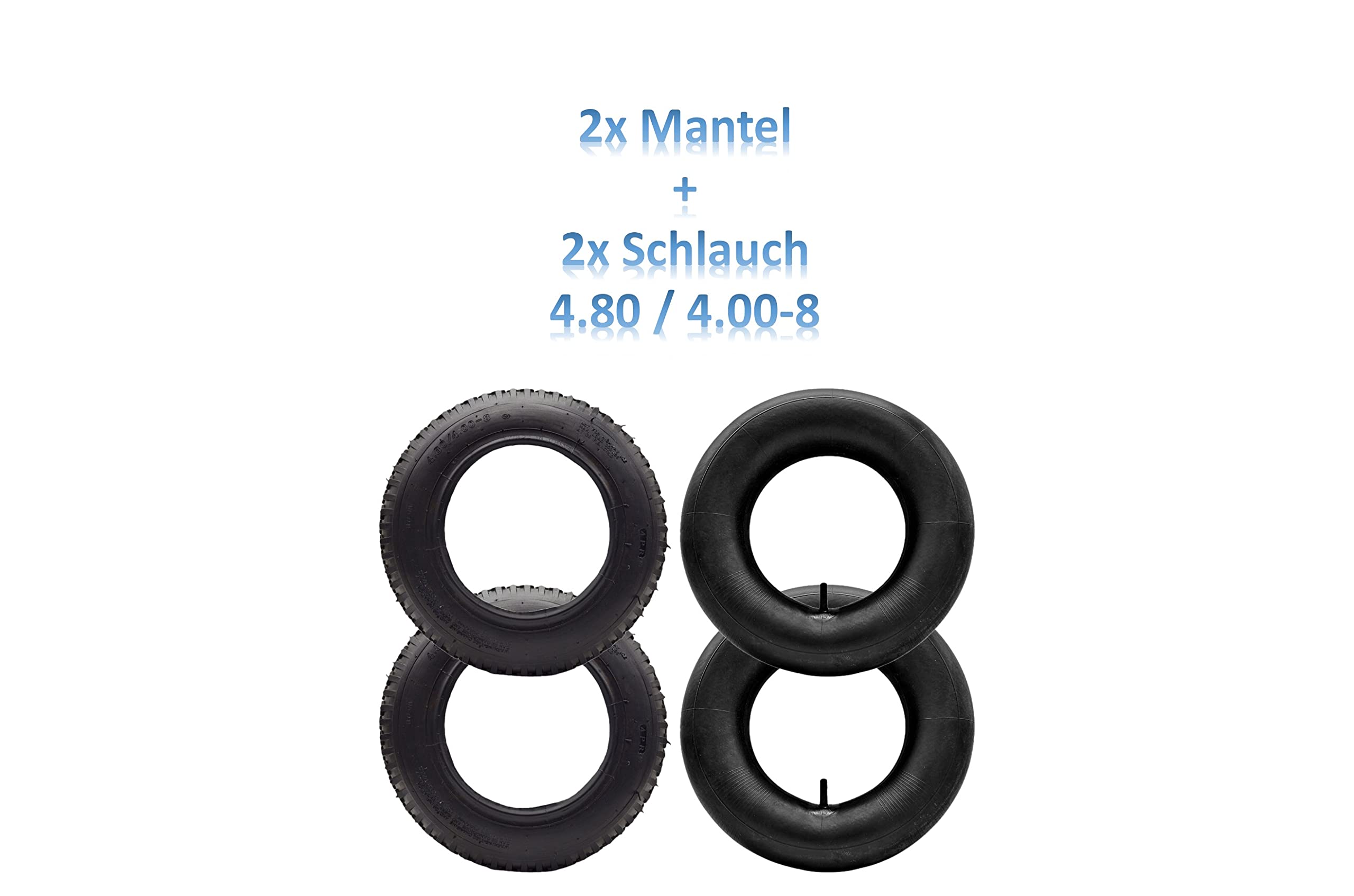 2X HMH-Shop Schubkarren Set Mantel + Schlauch 4.80/4.00-8 Schubkarrenmantel 2er Set Decke Schubkarrenschlauch 4.80 Ersatzreifen 4.00-8 Karre Luftreifen 2 Stück Reifendecke 400x100mm Innenschlauch