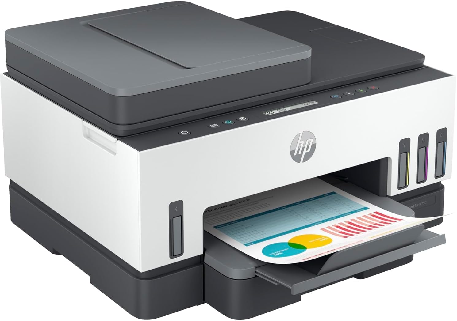HP | Smart Tank | Wireless | Print, Copy, Scan | Automatic Duplex | Print Speed: 15ppm(black) / 9ppm(color) | Up to 18000 black or 8000 color pages included | 35-sheet ADF | ST750 | UAE Version