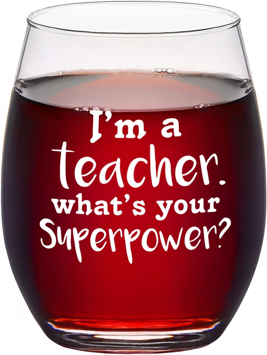 Gtmileo Teacher Gift - Funny I'm a Teacher What's Your Superpower Stemless Wine Glass, Teacher's Day Gift for Teacher, Tutor, Professor, Appreciation Gift, Thanks Gift for Birthday, Christmas, 15Oz