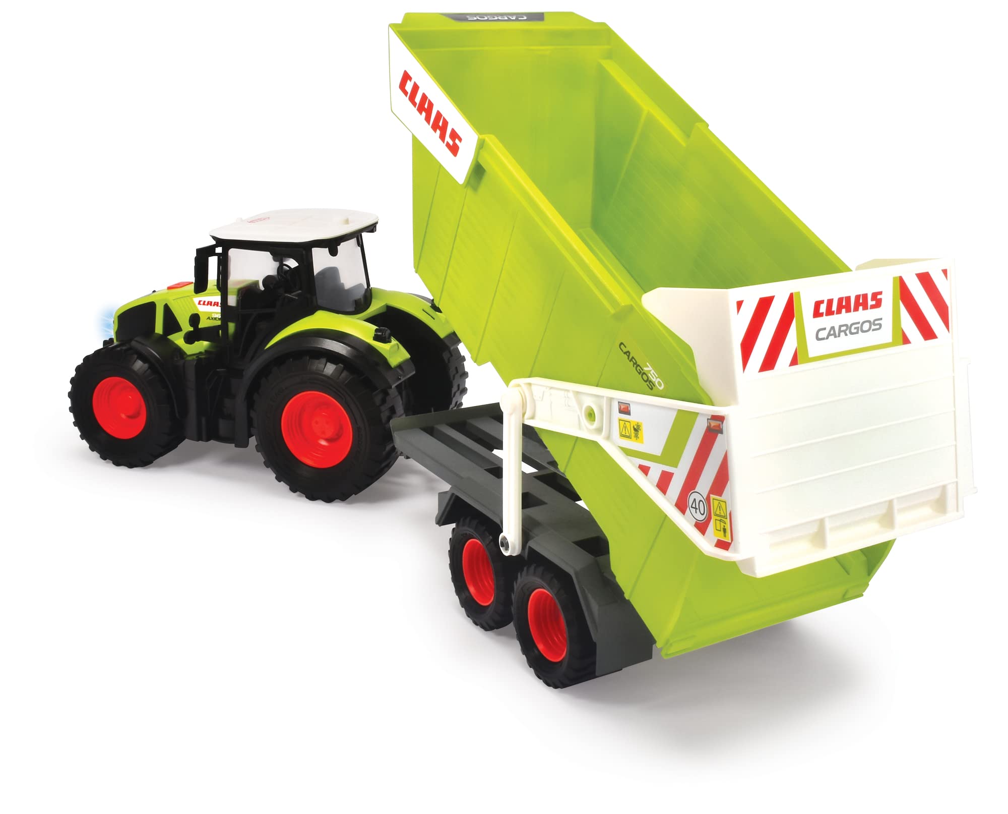 Dickie Toys CLAAS Traktor mit Anhänger (64 cm) - Traktor Spielzeug ab 3 Jahren mit Freilauf, Licht & Sound, Kippfunktion & Heckklappe - Bauernhof Spielzeug für Kinder, inkl. Batterien - 203739004
