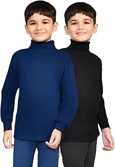 Lux Cott's WoolBoys High-Neck Full Sleeves Thermal Top | High Neck Thermal Top for Boys | Pack of 2