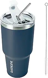 Copo térmico BJPKPK, com tampa e canudo, aço inoxidável, 887 ml, Navy Blue